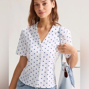 RIHOAS Blue Polka Dot Button Blouse XS